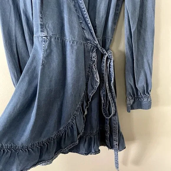 Paige denim long sleeved dress wraparound style v-neck tie waist casual dress - Picture 4 of 7